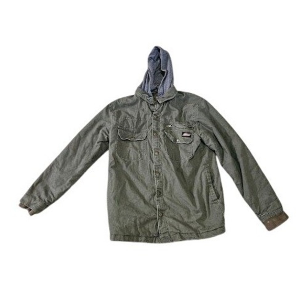Dickies Jacket Men Small Green Quilt Lined Canvas Hoodie Workwear Snap Front
